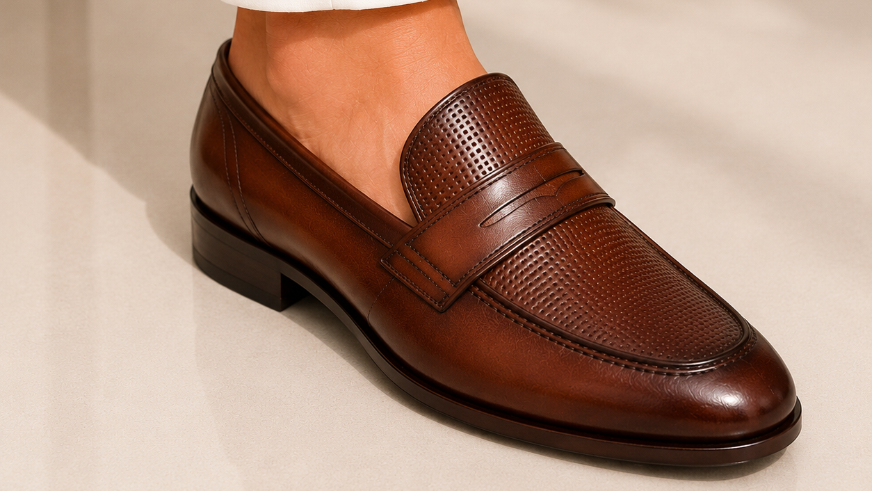 Premium Brown Leather Penny Loafers for Men – Handcrafted Formal Slip-On Dress Shoes