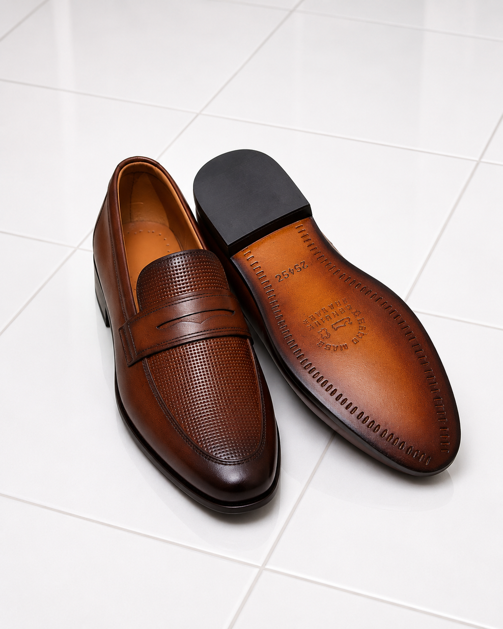 Premium Brown Leather Penny Loafers for Men – Handcrafted Formal Slip-On Dress Shoes