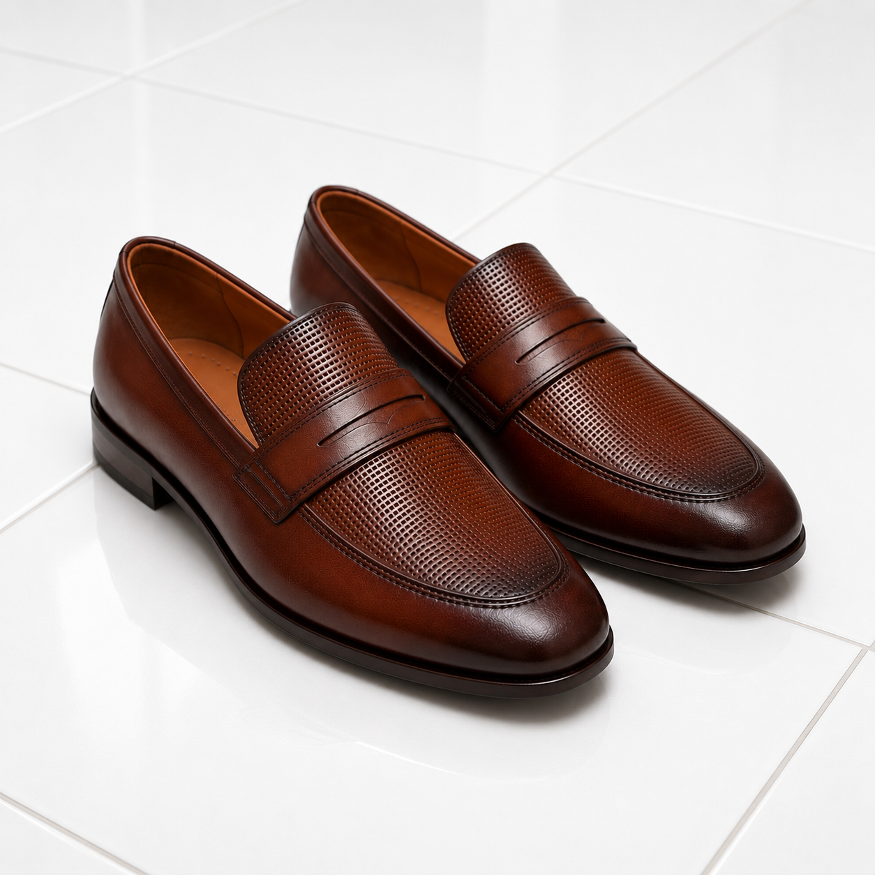 Premium Brown Leather Penny Loafers for Men – Handcrafted Formal Slip-On Dress Shoes