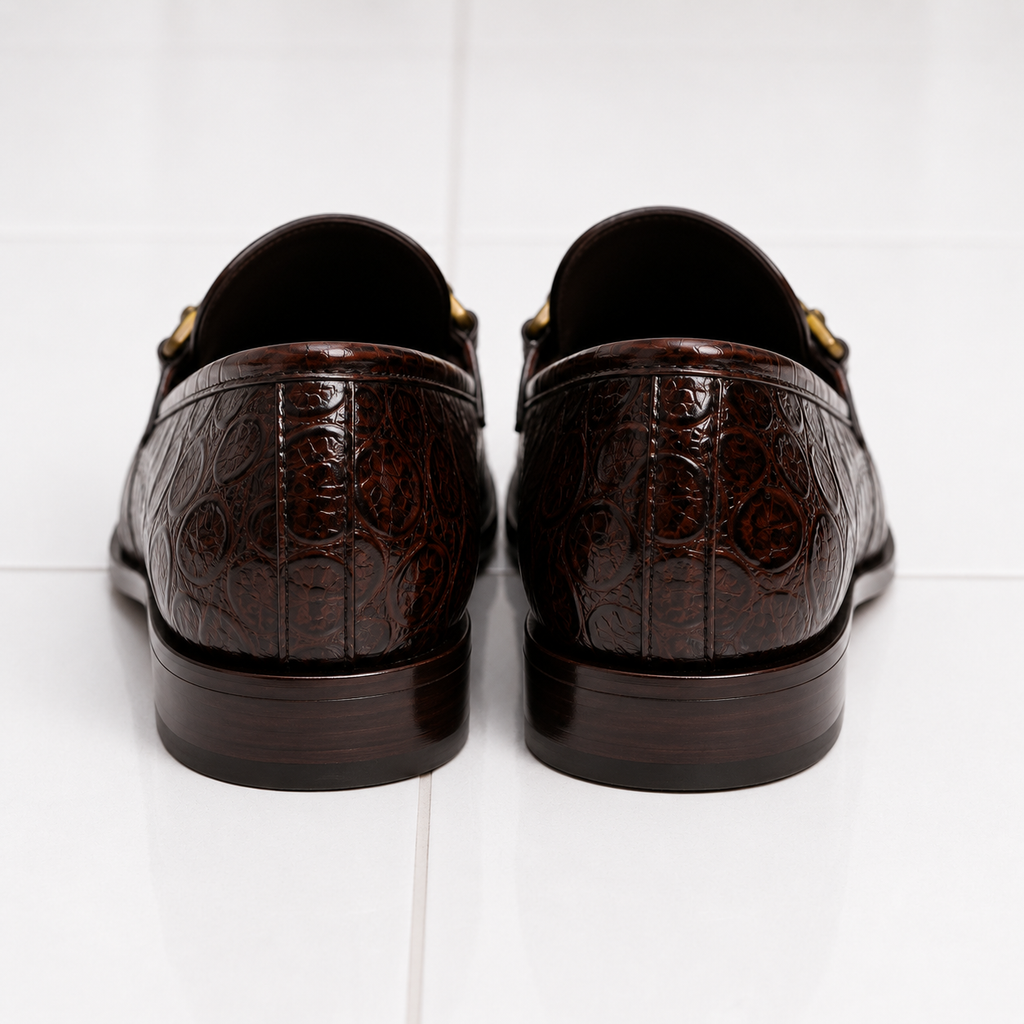 Luxury Croc-Embossed Leather Horsebit Loafers for Men – Handcrafted Brown Formal Dress Shoes-25475