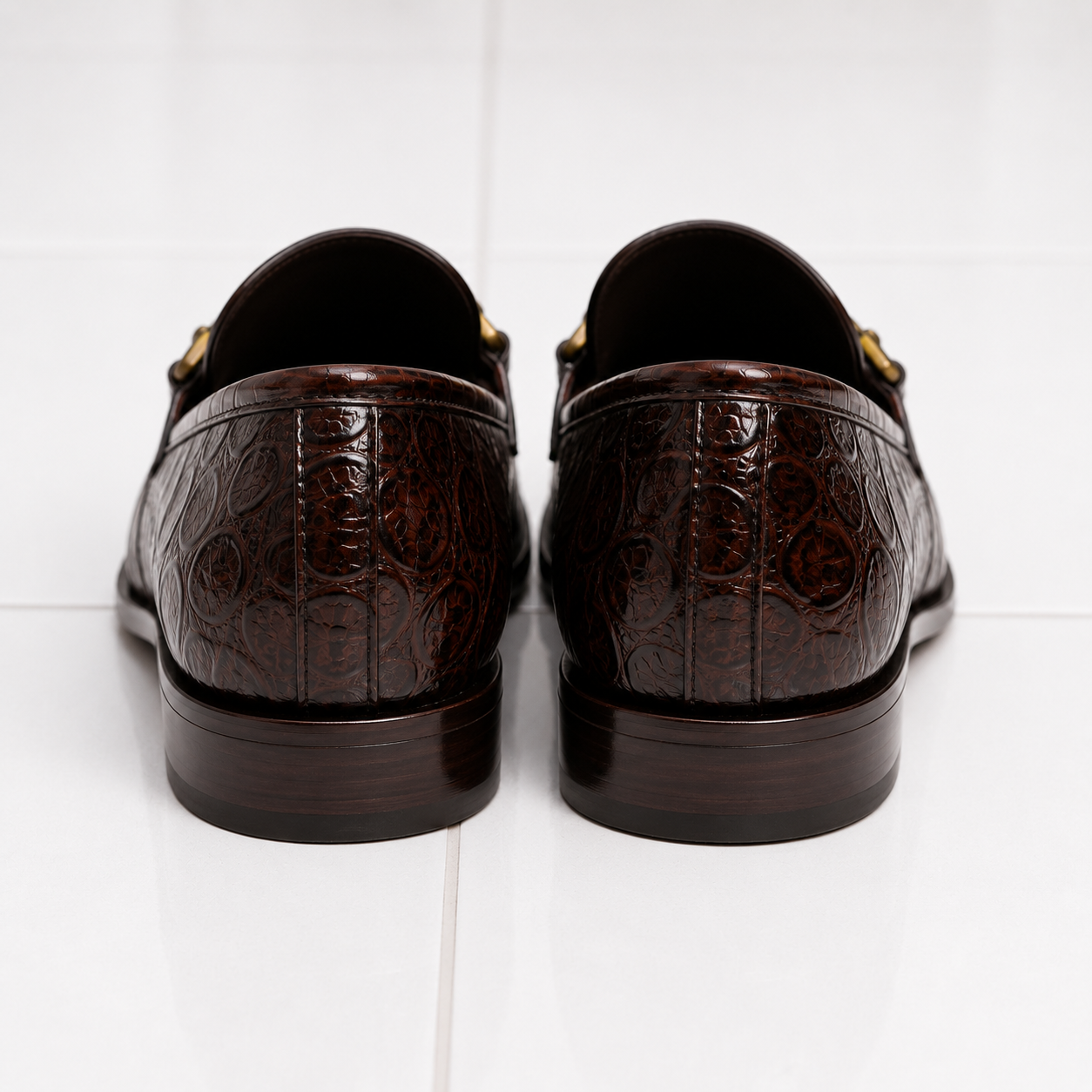 Luxury Croc-Embossed Leather Horsebit Loafers for Men – Handcrafted Brown Formal Dress Shoes