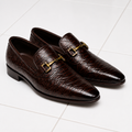Luxury Croc-Embossed Leather Horsebit Loafers for Men – Handcrafted Brown Formal Dress Shoes-25475