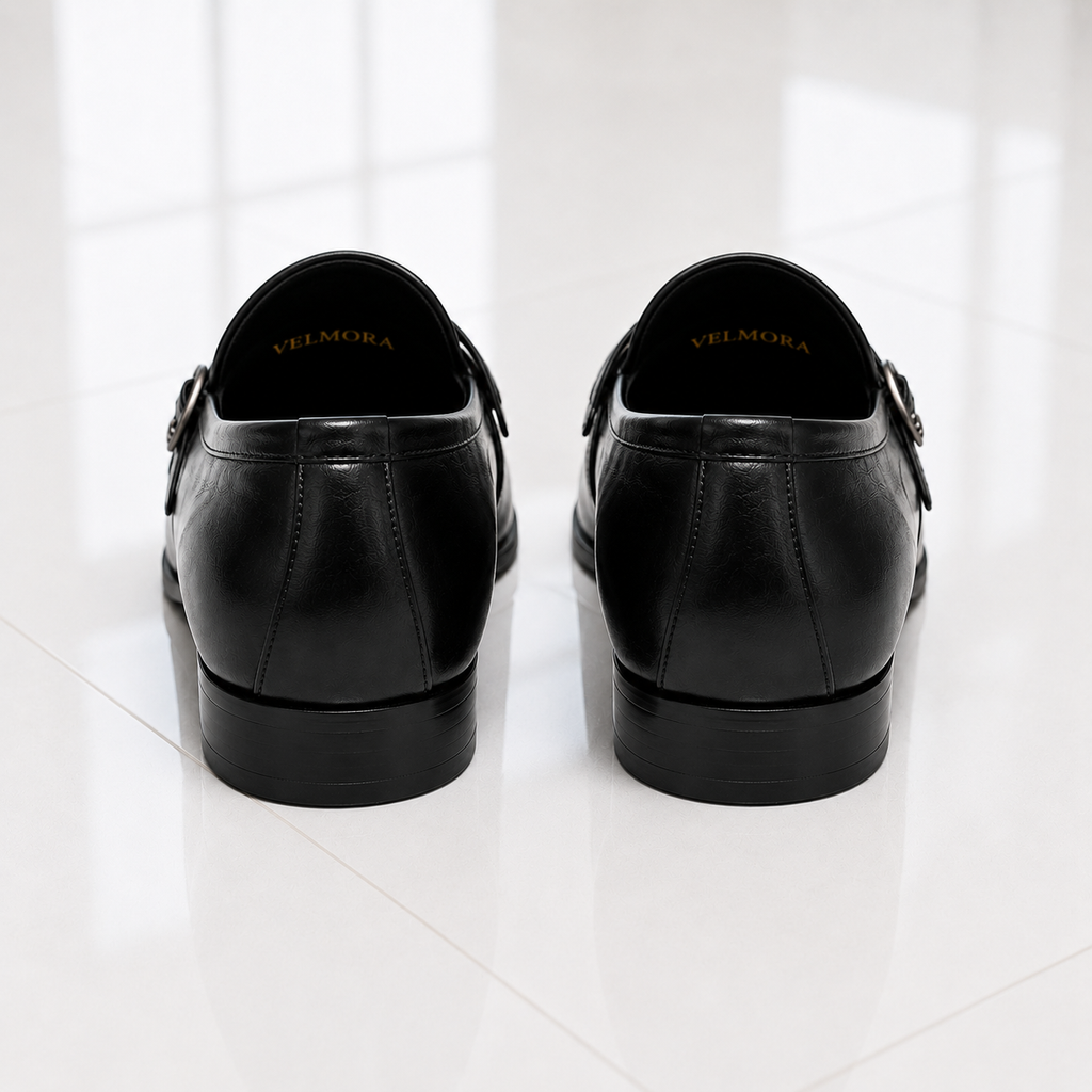 Velmora Black Leather Monk Strap Loafers for Men – Premium Formal Dress Shoes