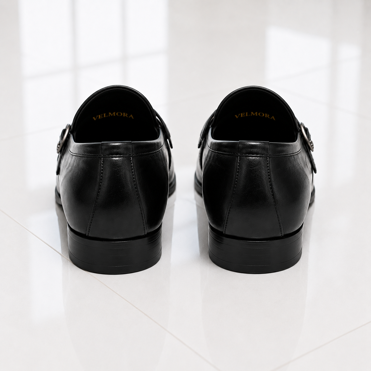 Velmora Black Leather Monk Strap Loafers for Men – Premium Formal Dress Shoes