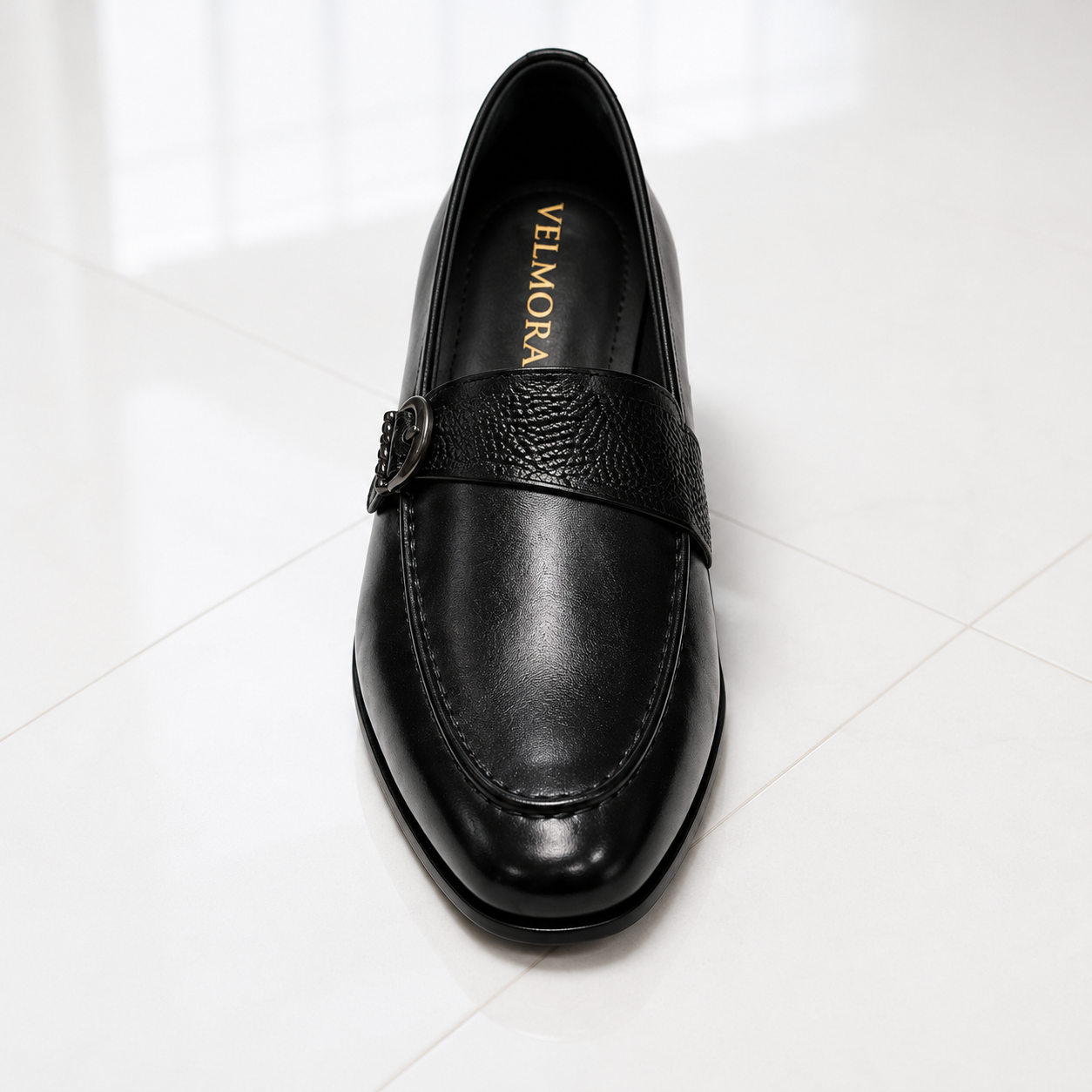 Velmora Black Leather Monk Strap Loafers for Men – Premium Formal Dress Shoes