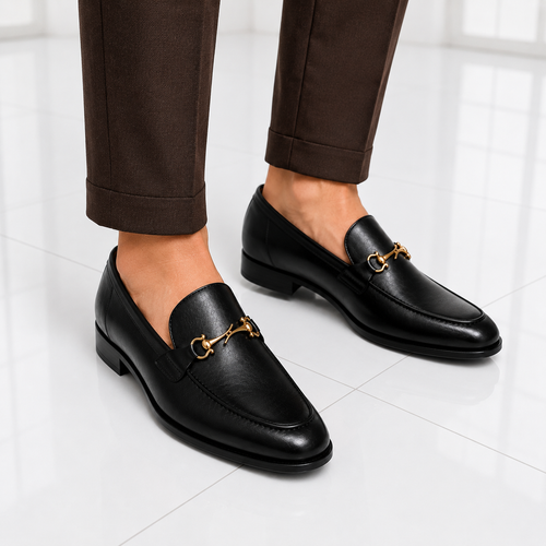 Luxury Black Leather Horsebit Loafers – Premium Formal Dress Shoes for Men