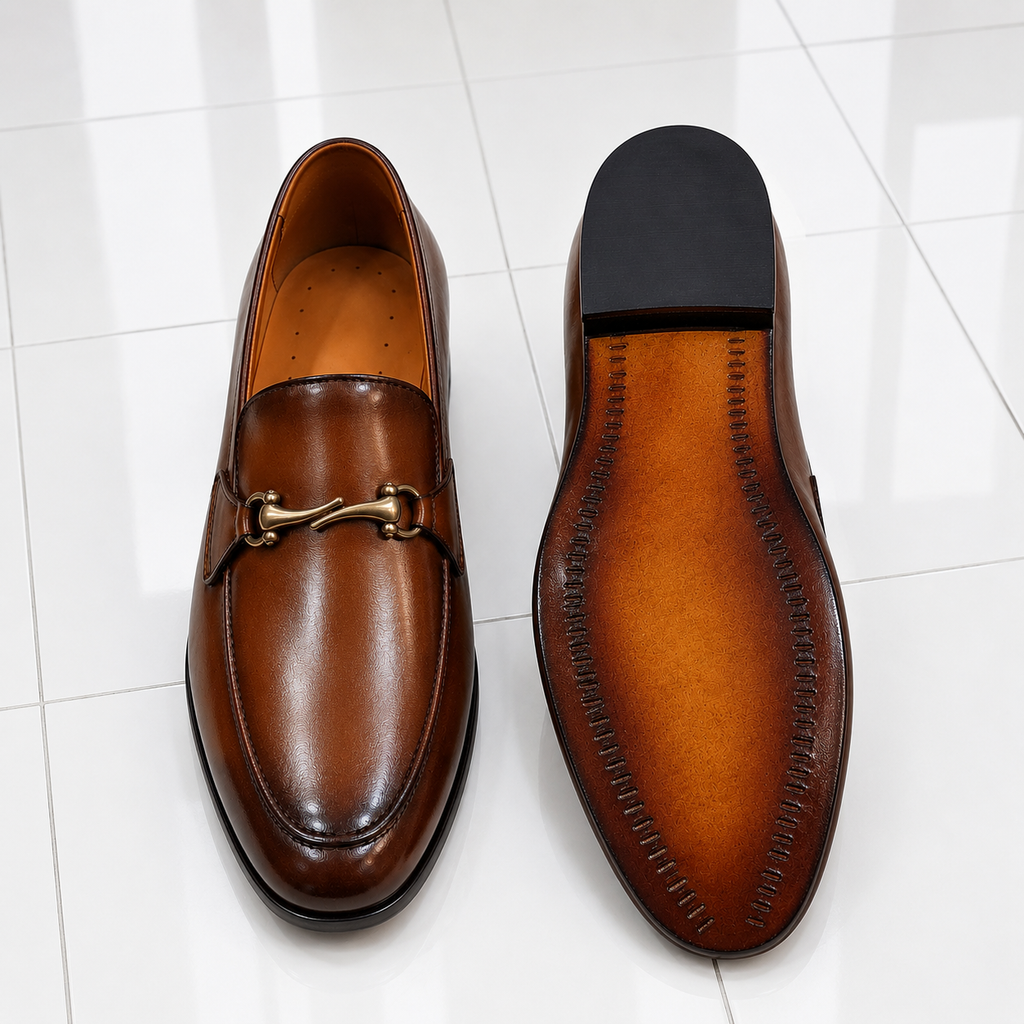 Velmora Brown Leather Horsebit Loafers – Genuine Leather Formal Dress Shoes for Men