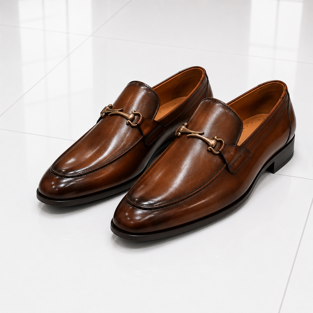 Velmora Brown Leather Horsebit Loafers – Genuine Leather Formal Dress Shoes for Men