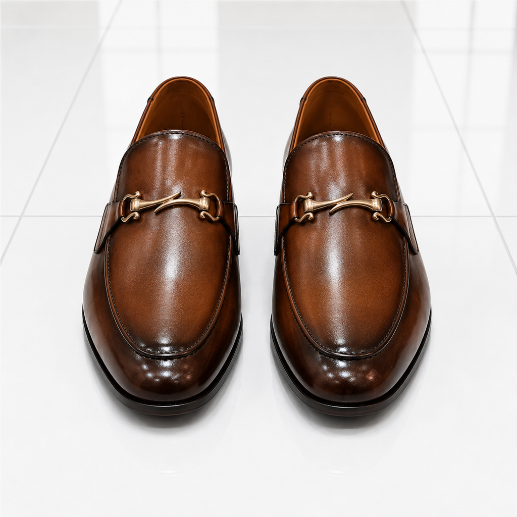 Velmora Brown Leather Horsebit Loafers – Genuine Leather Formal Dress Shoes for Men