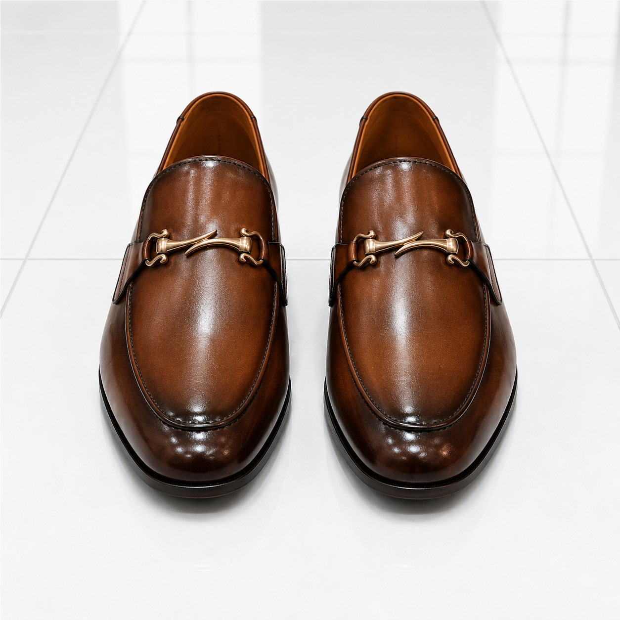 Velmora Brown Leather Horsebit Loafers – Genuine Leather Formal Dress Shoes for Men