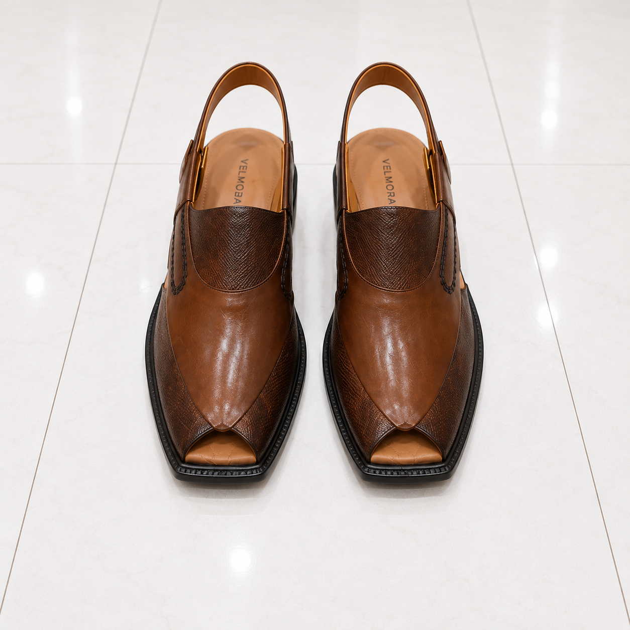 Velmora Brown Genuine Leather Peshawari Sandal for Men