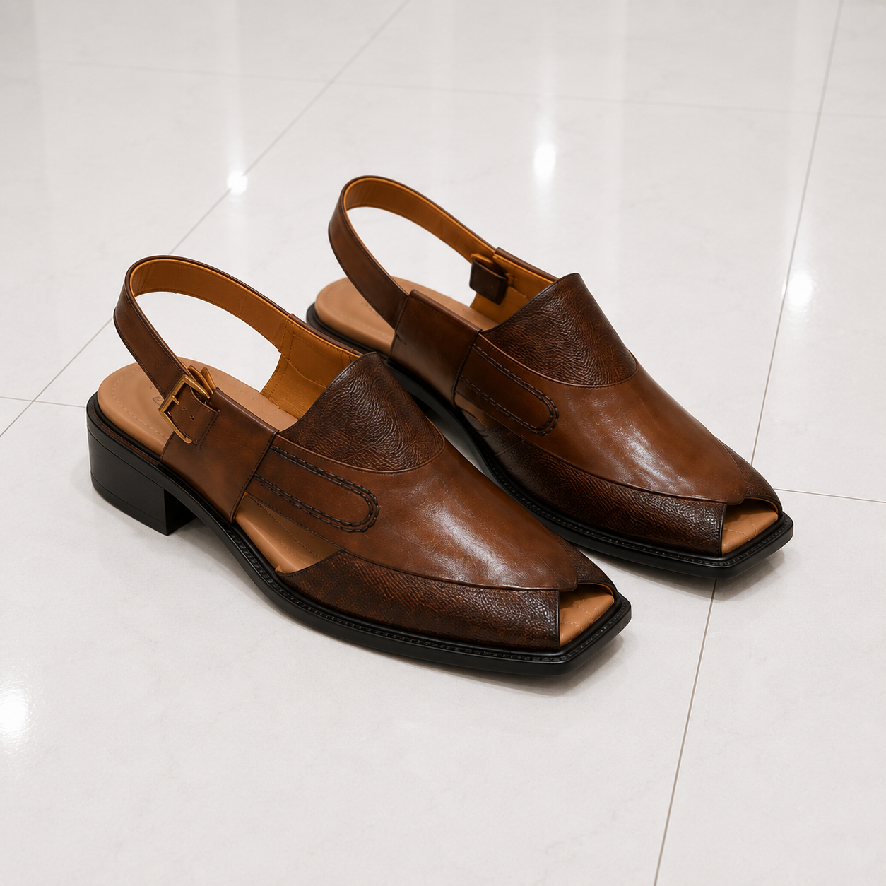 Velmora Brown Genuine Leather Peshawari Sandal for Men