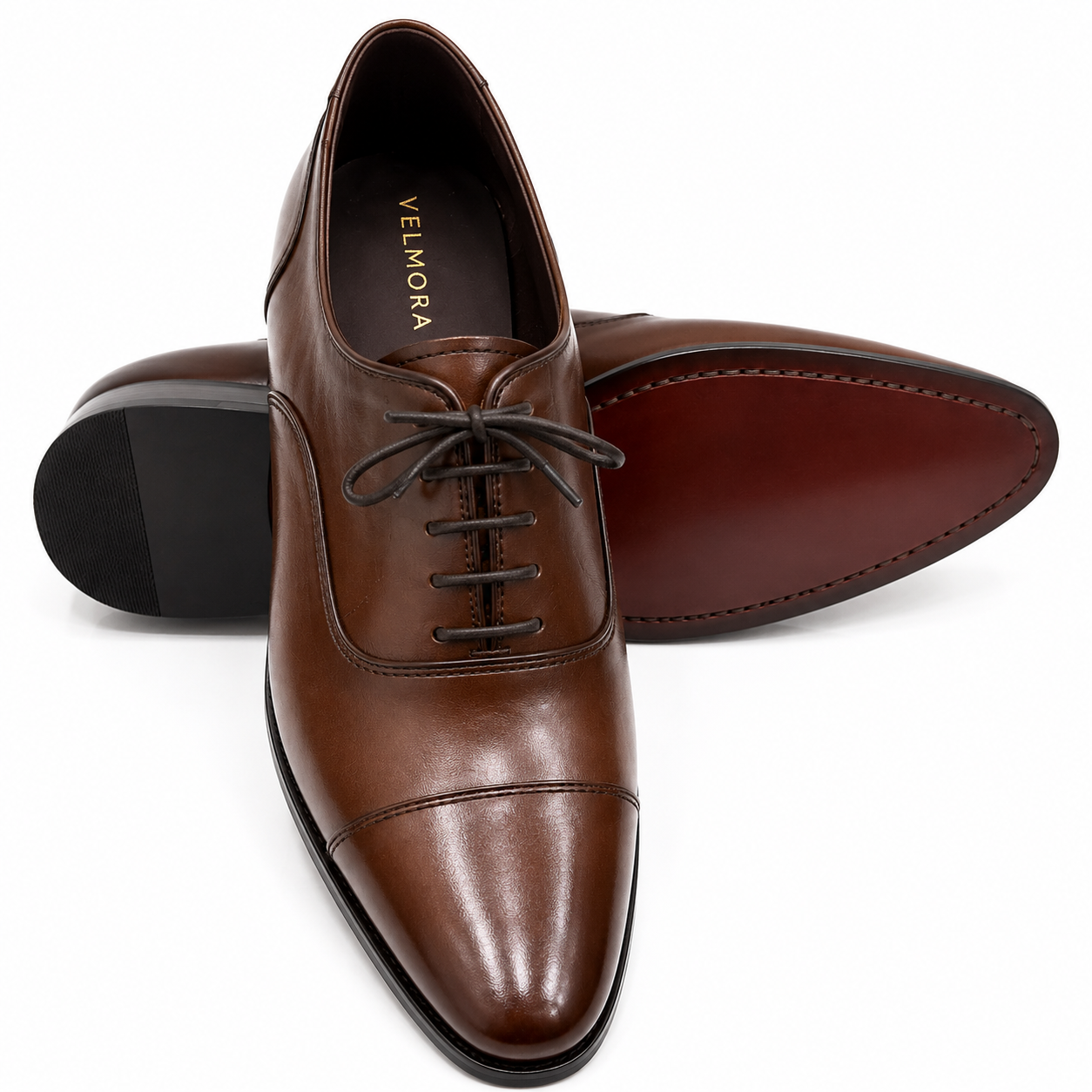 Velmora Genuine Cow Leather Oxford Cap-Toe Dress Shoes for Men