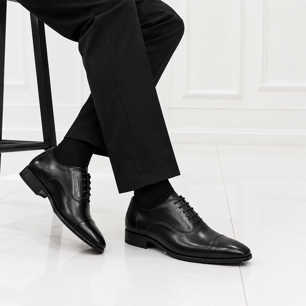 Velmora Genuine Cow Leather Oxford Cap-Toe Dress Shoes for Men