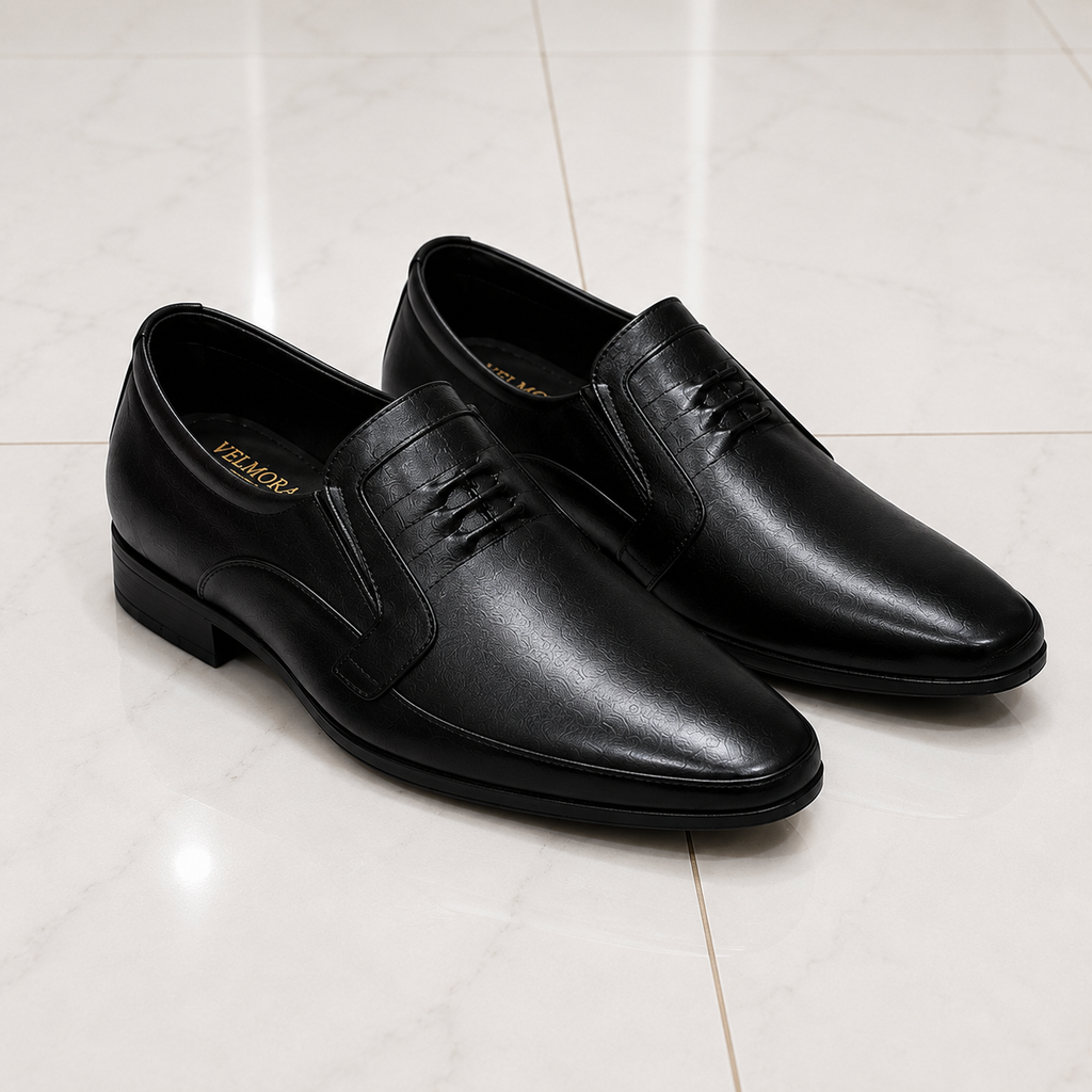Velmora Black Genuine Leather Slip-On Formal Shoes for Men-25367