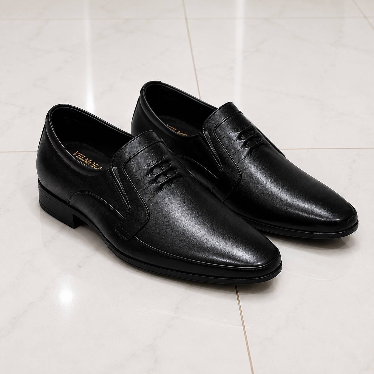 Velmora Black Genuine Leather Slip-On Formal Shoes for Men-25367