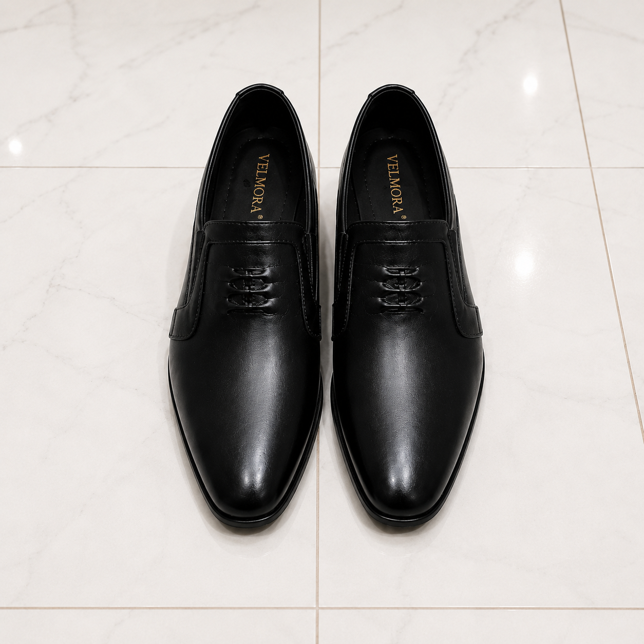 Velmora Black Genuine Leather Slip-On Formal Shoes for Men-25367