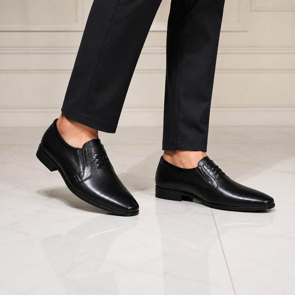 Velmora Black Genuine Leather Slip-On Formal Shoes for Men-25367