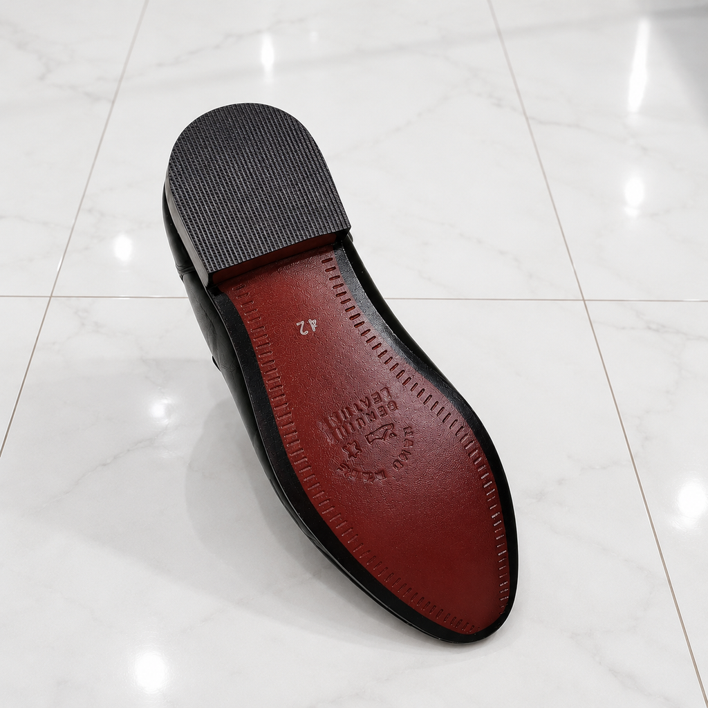 Velmora Black Genuine Leather Slip-On Formal Shoes for Men-25367