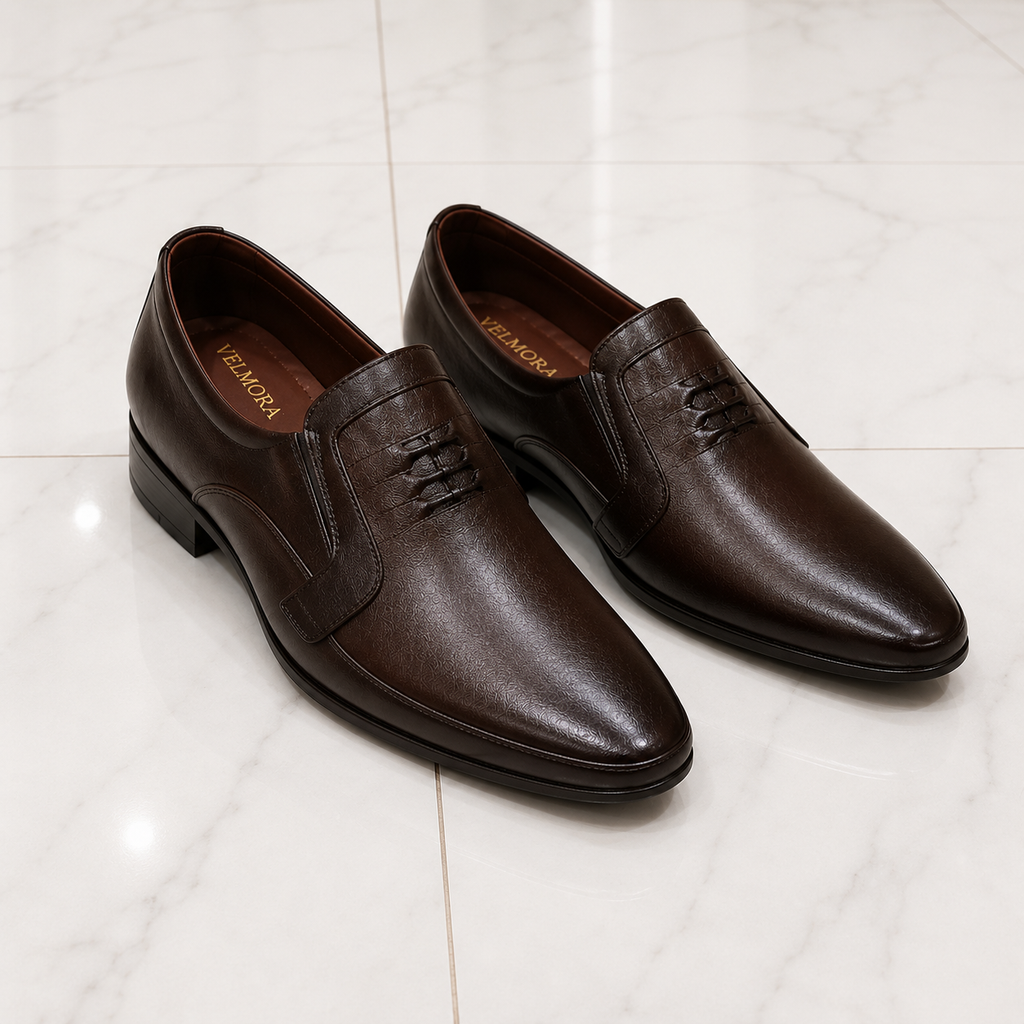 Velmora Brown Genuine Leather Slip-On Formal Shoes for Men-25367