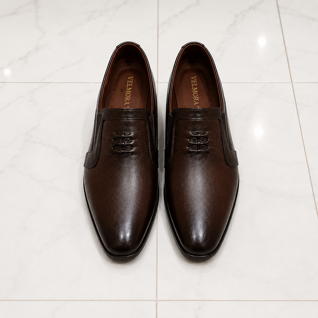 Velmora Brown Genuine Leather Slip-On Formal Shoes for Men-25367