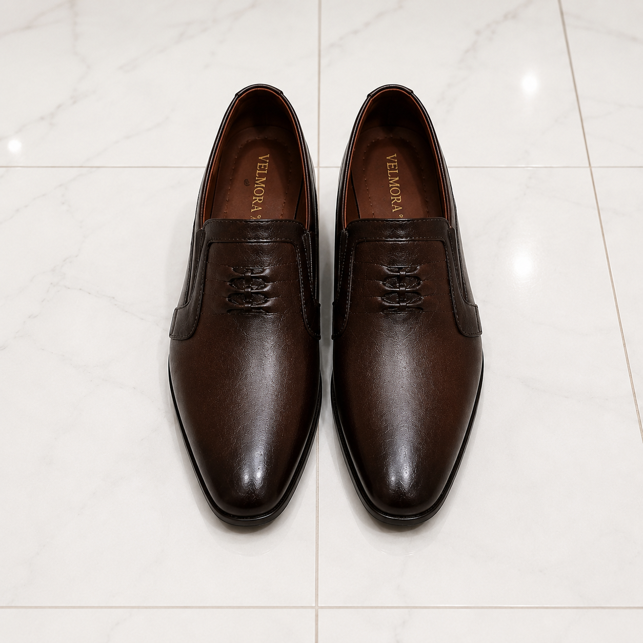 Velmora Brown Genuine Leather Slip-On Formal Shoes for Men-25367
