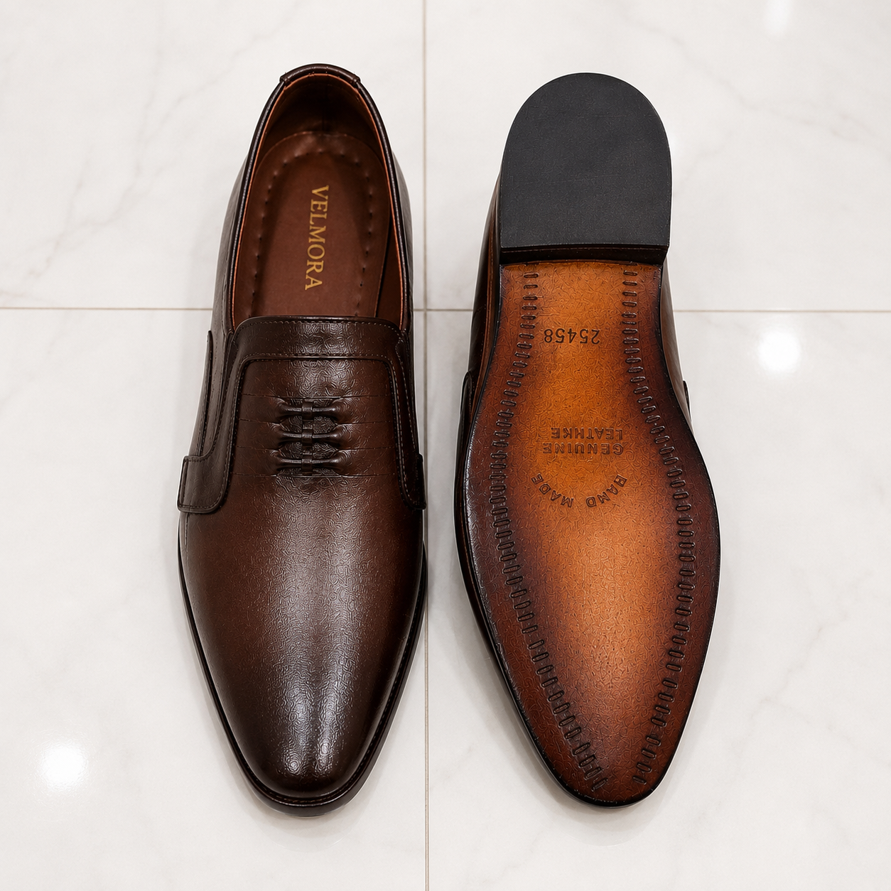 Velmora Brown Genuine Leather Slip-On Formal Shoes for Men-25367