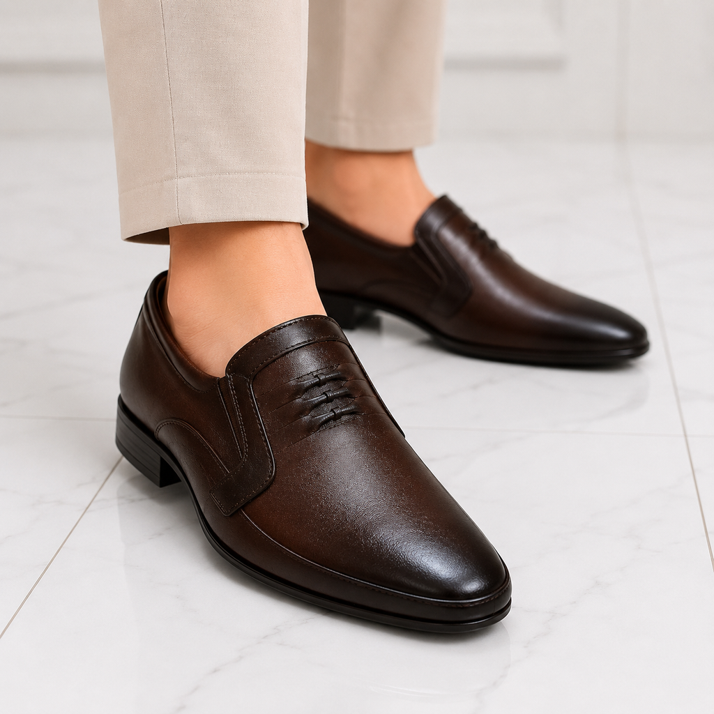 Velmora Brown Genuine Leather Slip-On Formal Shoes for Men-25367