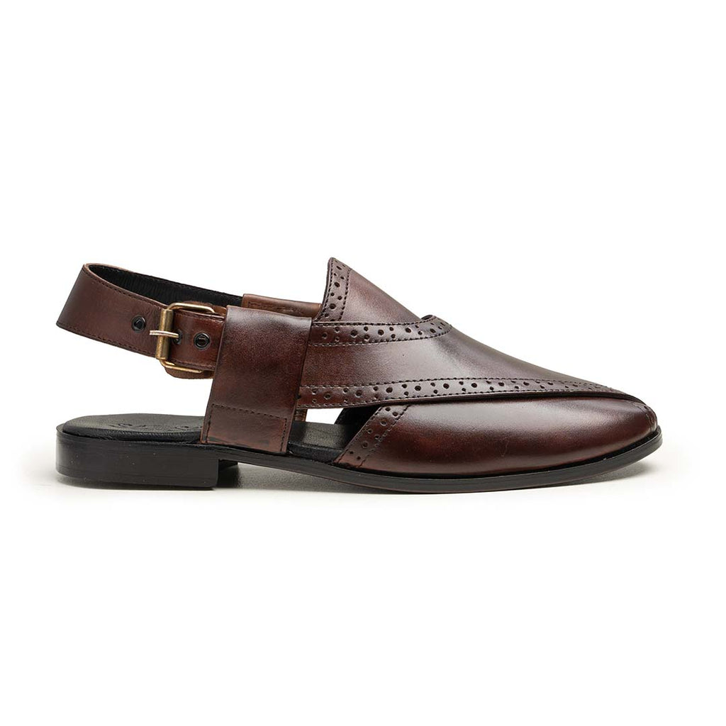 Brown Brogue Leather Peshawari Chappal-VM209