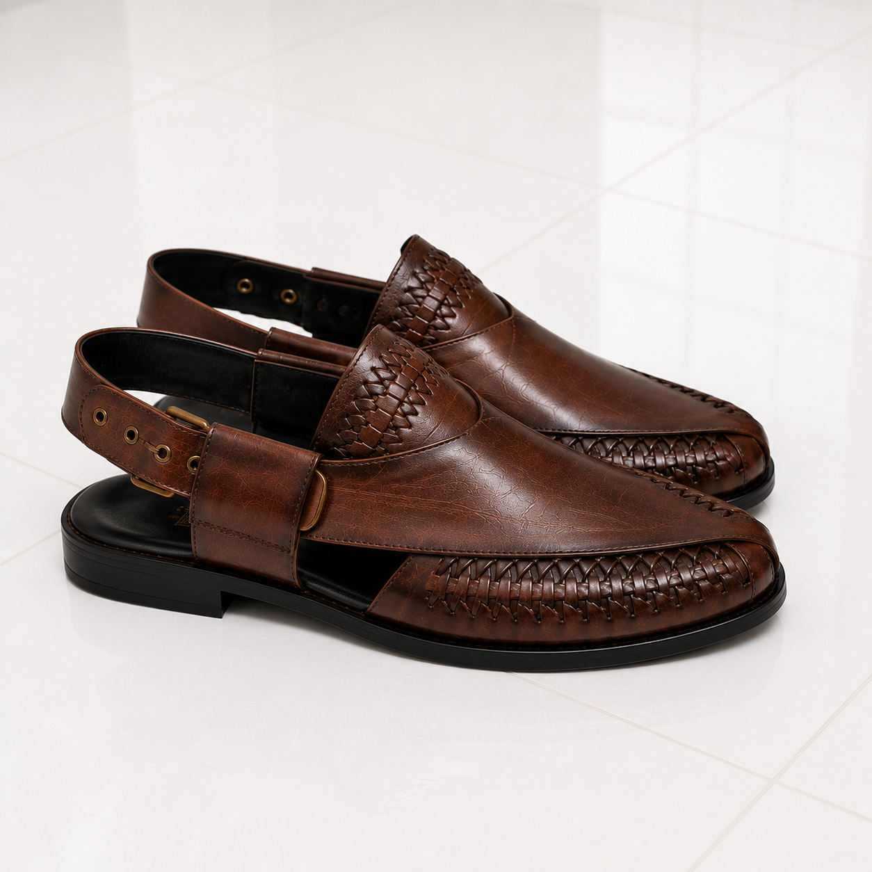 Velmora Premium Brown Peshawari Leather Sandals for Men – Handcrafted Luxury