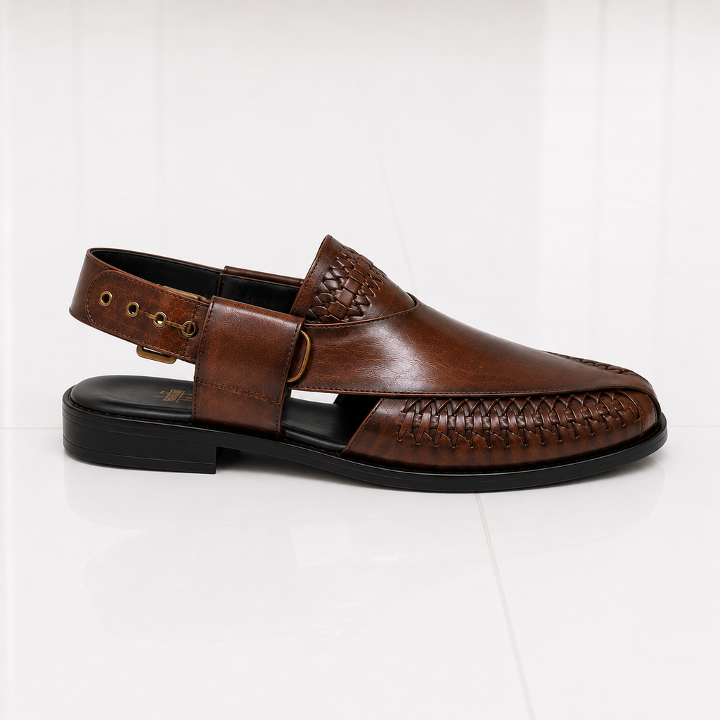 Velmora Premium Brown Peshawari Leather Sandals for Men – Handcrafted Luxury