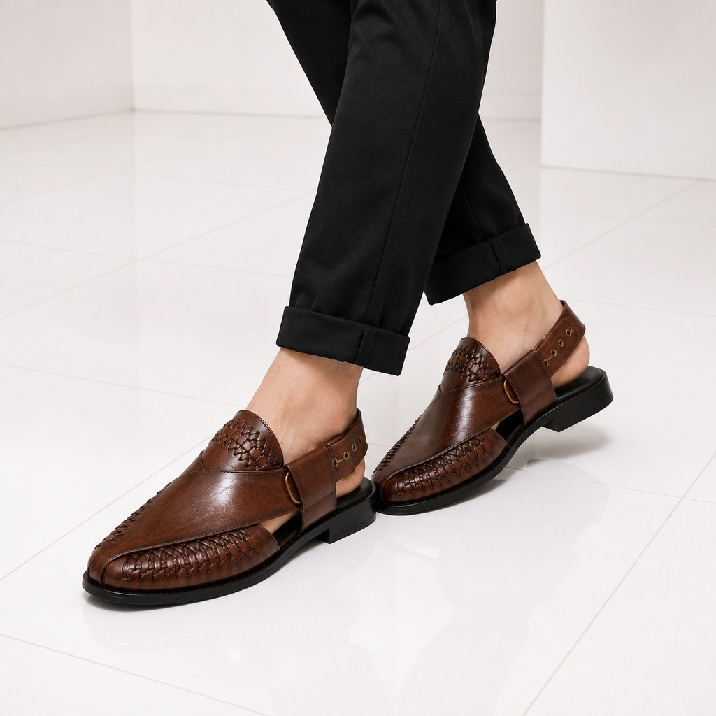 Velmora Premium Brown Peshawari Leather Sandals for Men – Handcrafted Luxury