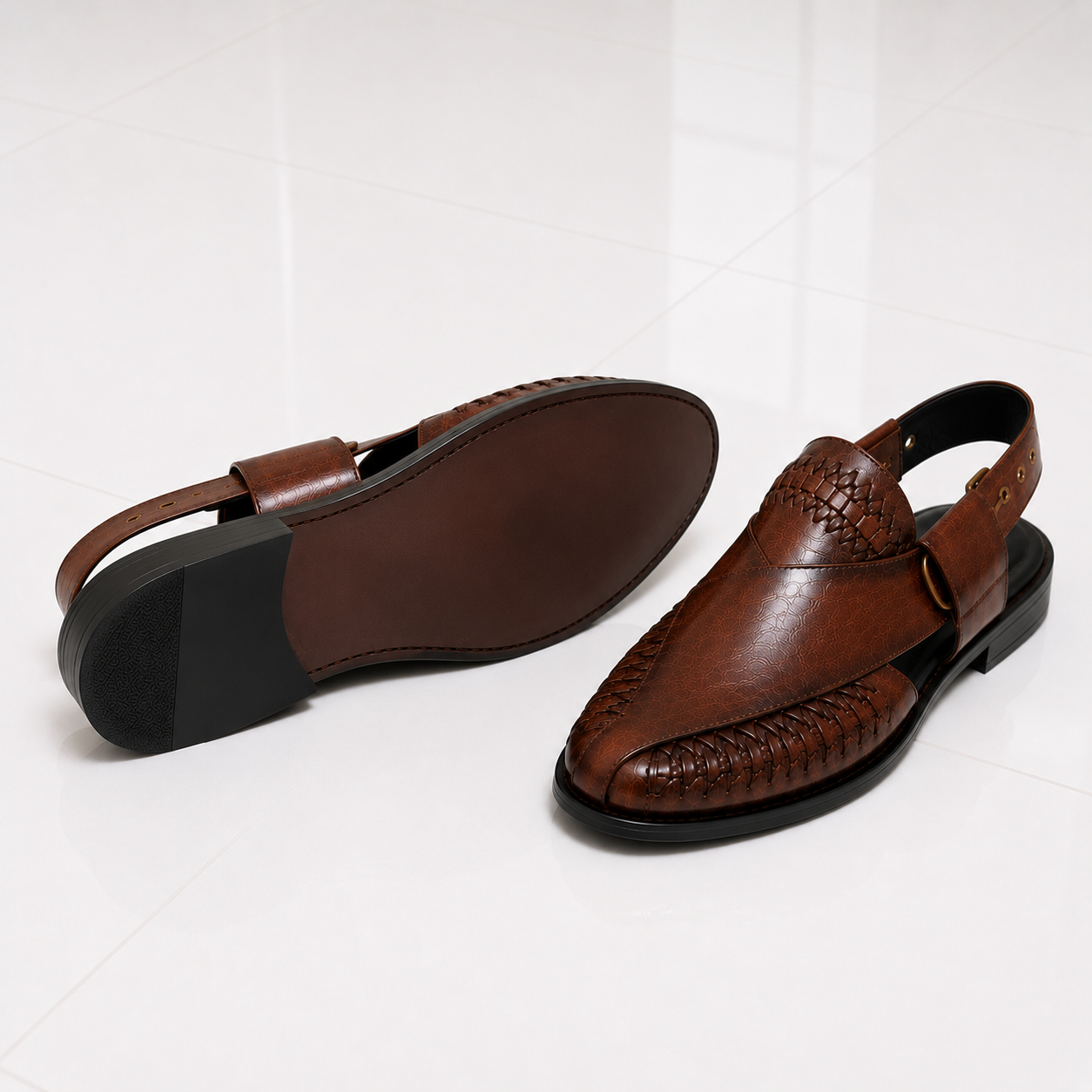 Velmora Premium Brown Peshawari Leather Sandals for Men – Handcrafted Luxury