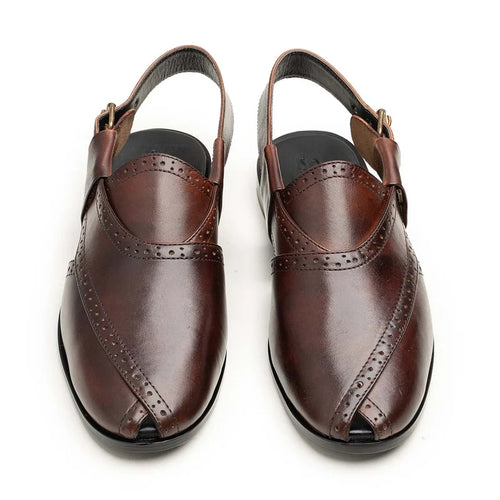 Brown Brogue Leather Peshawari Chappal-VM209